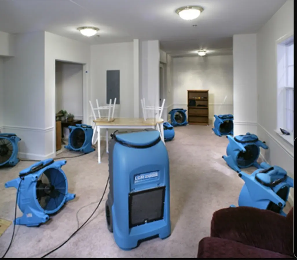 Air movers and dehumidifier setup for Water Extraction & Removal in Rockland